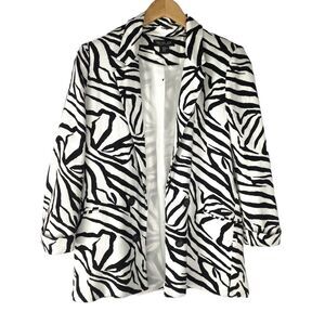 RACHEL ZOE Linen Blend Zebra Boyfriend Blazer‎ Jacket Women XS Black White NWOT